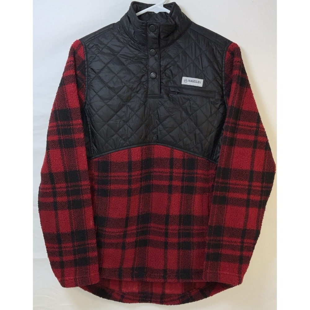 NWOT Women's Magellan Outdoors Puffer & Fleece Pullover Jacket Black Red - Small